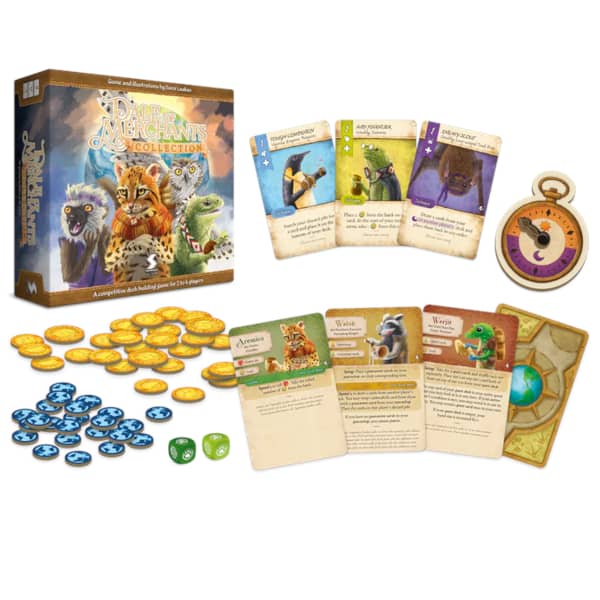 A Dale of Merchants Collection example of the game's box, cards and other related components.