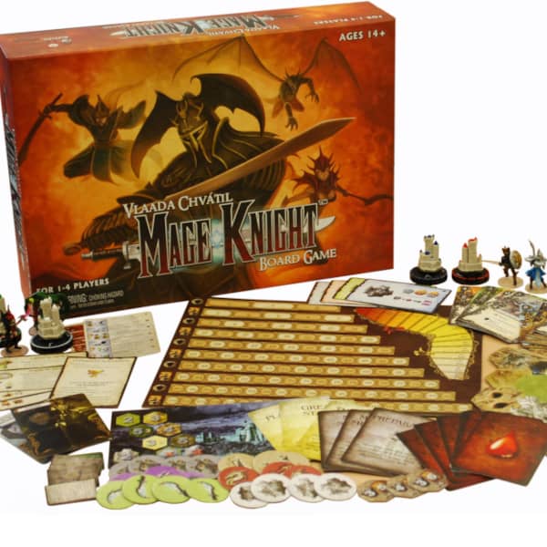 Mage Knight's box and components - one of the best board games for solo of all times.