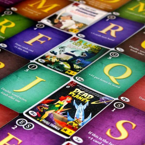 A game of Paperback, a unique deckbuilding board game.