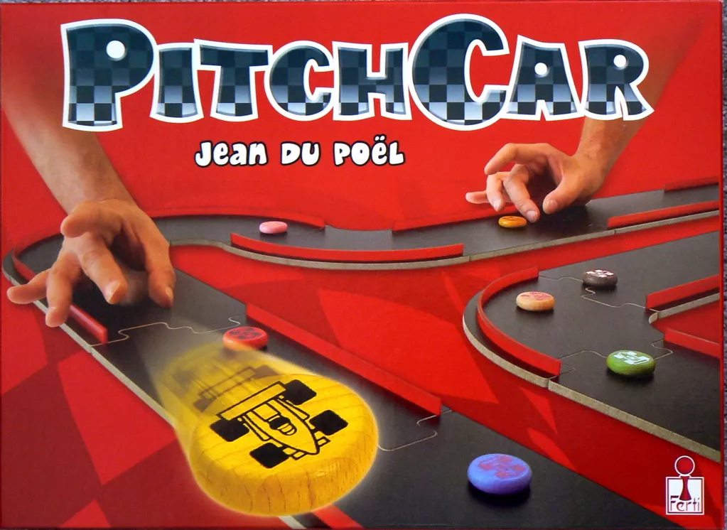 The original box and art for PitchCar, a dexterity board game.