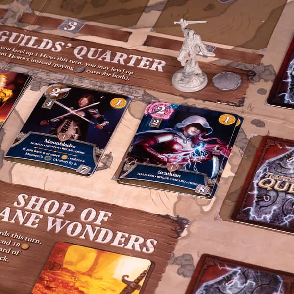 A small snippet of Thunder Quest, a unique deckbuilding board game and one of the best.