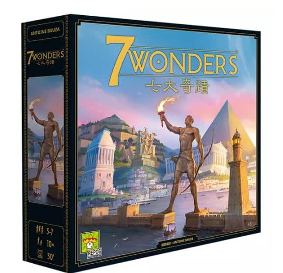 7 Wonders' board game cover in a foreign language.