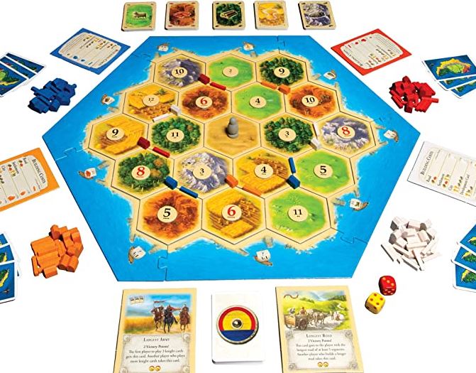 Catan game components.