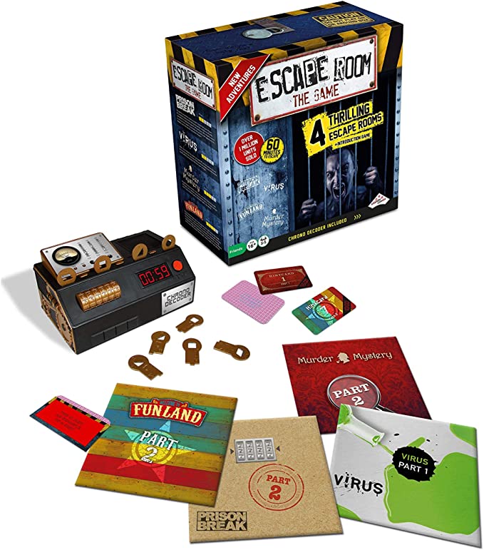 Escape Room game components and board game.