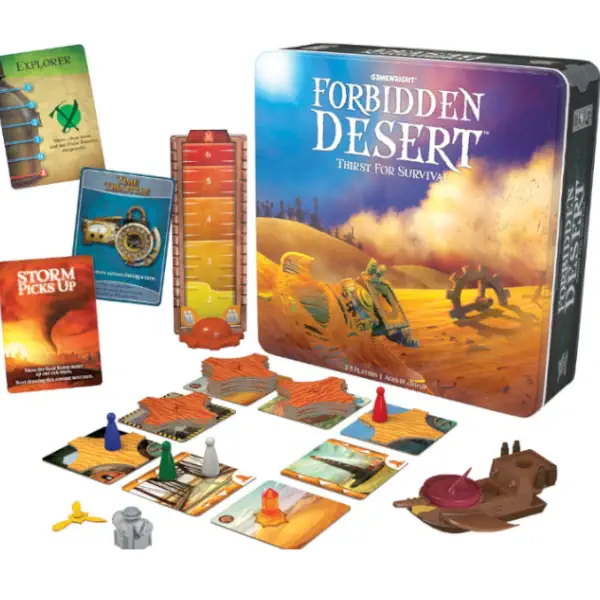 Forbidden Desert board game box and art.