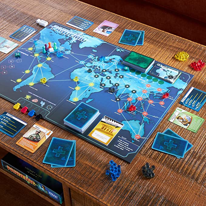 The Pandemic board game and game components.