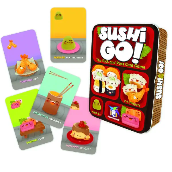Sushi Go! board game box, cover and components.