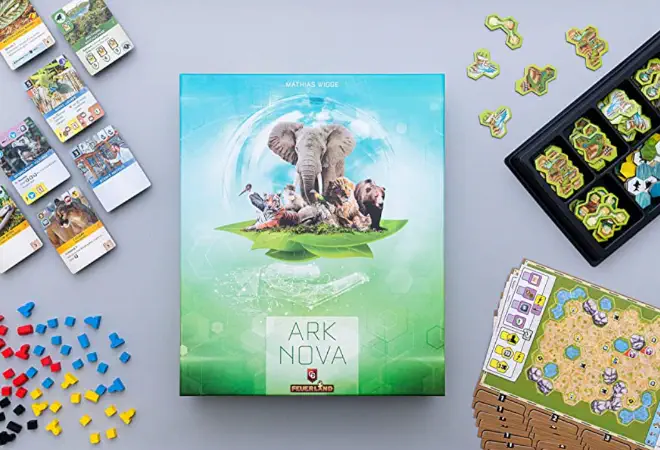Ark Nova's game board box and componnets.