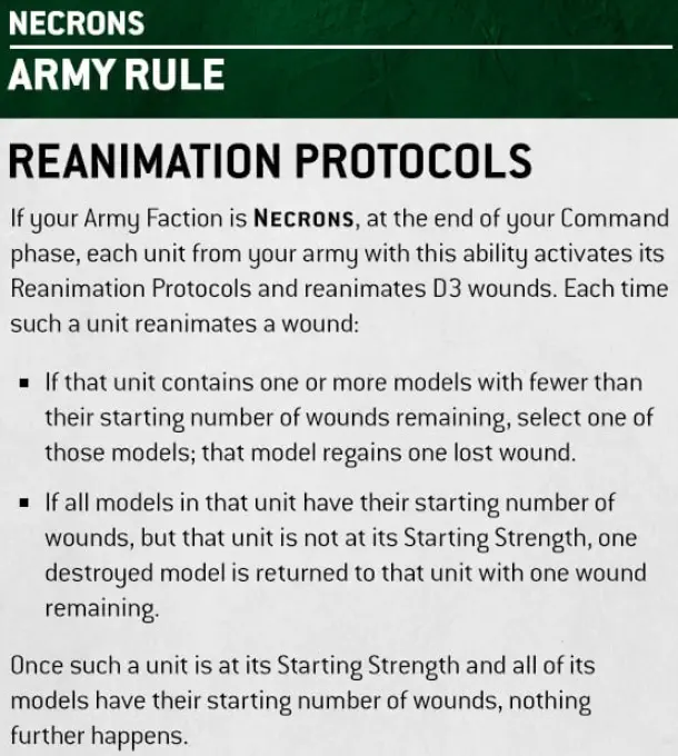 10th Edition Warhammer 40K army rule for Necrons