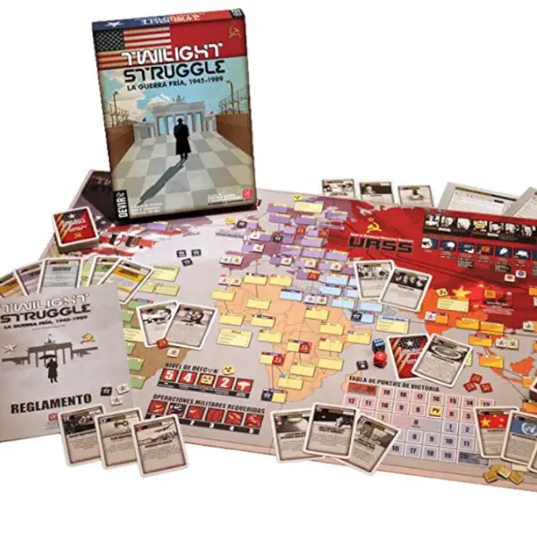 Twilight Struggle board game box and components.