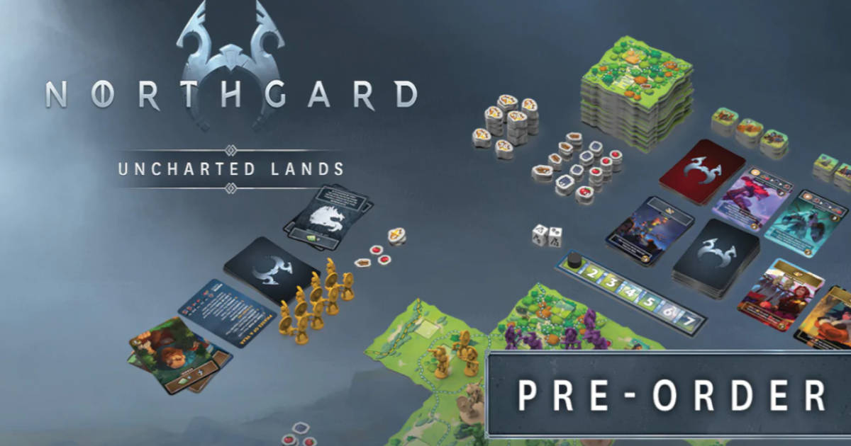 The pre-order cover art of Northgard: Uncharted Lands by Hahette Boardgames.