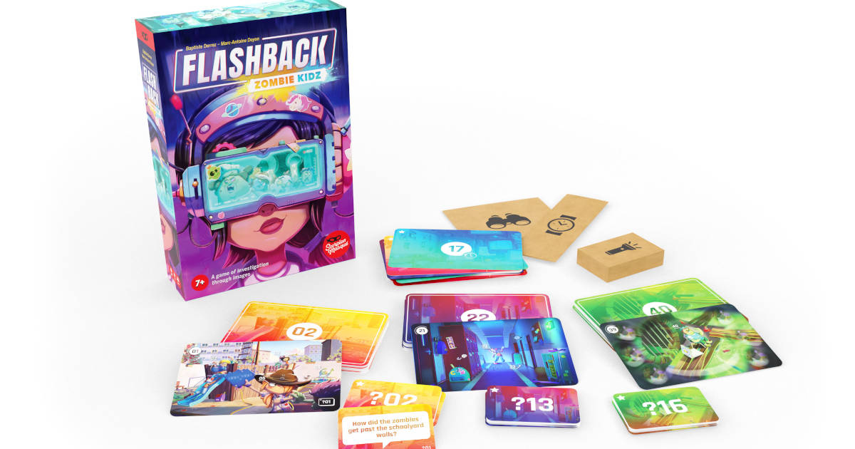 Flashback Zombie Kidz' new game cover art and components.