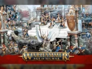 The Dawnbringer Crusades Bring New Content and Order to Age of Sigmar A diorama of Age of Sigmar Warhammer miniatures.