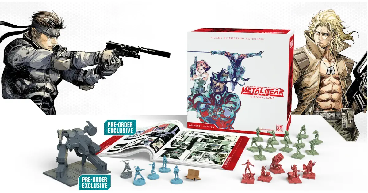 MEtal Gear Solid: The Board Games' preview of components, book and game box.