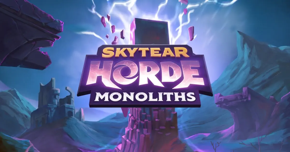 Skytear Horde Monoliths cover for the Gamefound campaign of the new reprint of the base game and new expansion.
