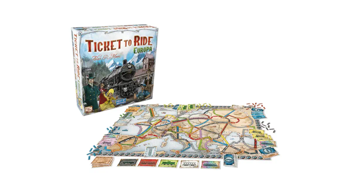 Ticket to Ride, board game components and map.