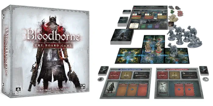 CMON's Bloodborne: The Board Game's compoents and box.