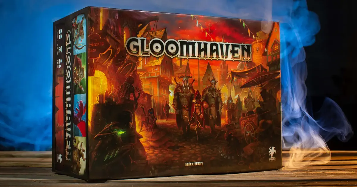 Gloomhaven box preview and cool background.