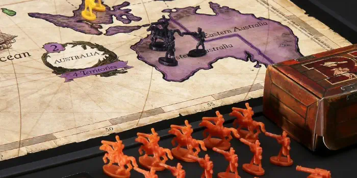 Risk Board Game map and soldiers.