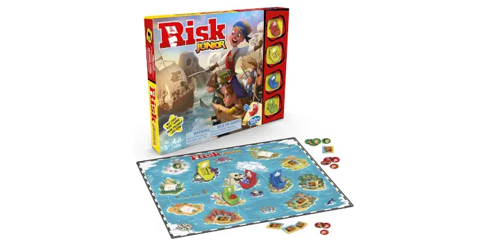 The board and box for Risk Junior, a board game for kids, that can be played by 5+.