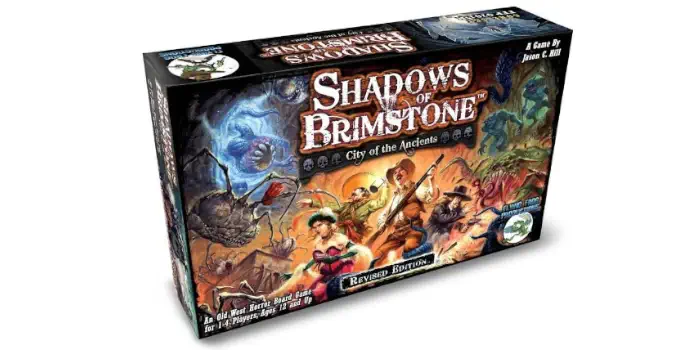 Shadows of Brimstone: City of the Ancients by Flying Frog Productions's game box.