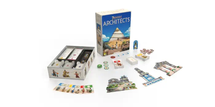 Repos Production's 7 Wonders Architects board game box and components.